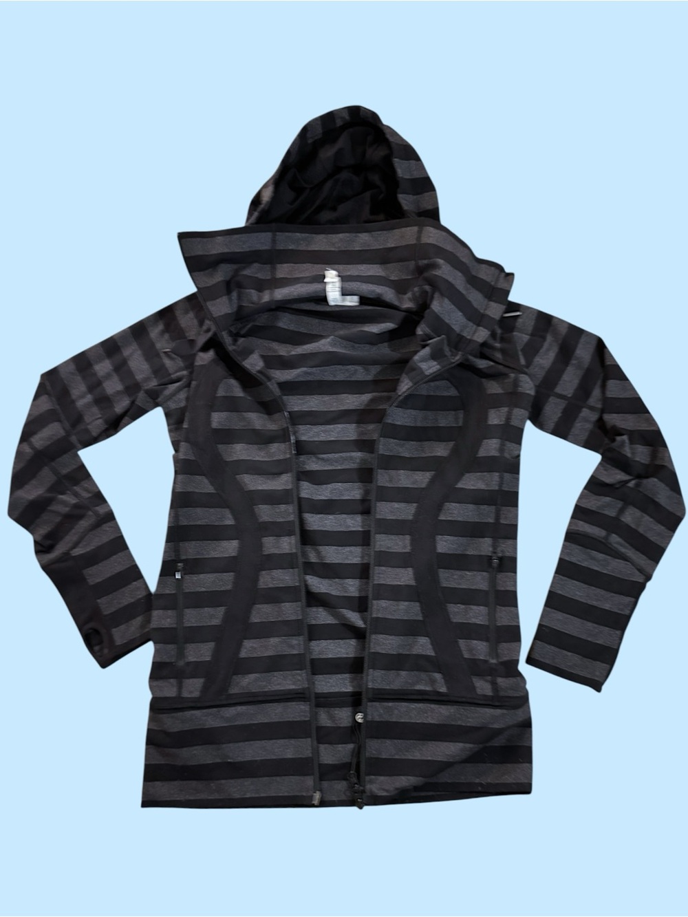 Lululemon Full Zip Hooded Stride Jacket Black Grey Micro Macro Stripe - Sz Small - Picture 9 of 13
